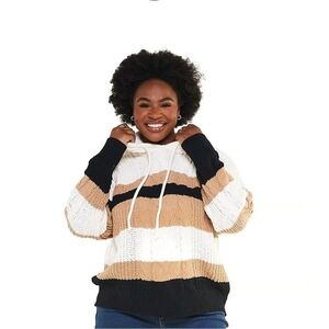 Derek Heart Women's Cable Knit Hoodie - Black, White, Tan